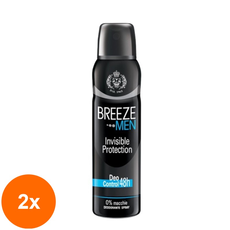 Set 2 x Deodorant Spray Invisible 48 h pentru Barbati, Breeze, 150 ml