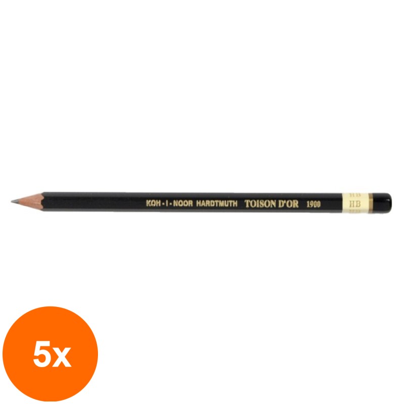 Set 5 x Creion Tehnic, Tarie HB, 2 x 7 x 175 mm, Toison D'or