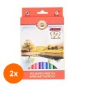 Set 2 x Creioane Colorate, 12 Culori, 5.6 x 10 x 175 mm, Omega Jumbo