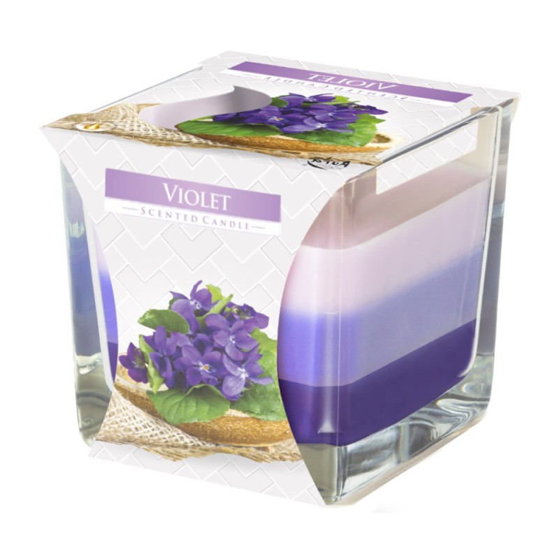 Lumanare Parfumata in Pahar in Trei Culori, Violete, 32 Ore