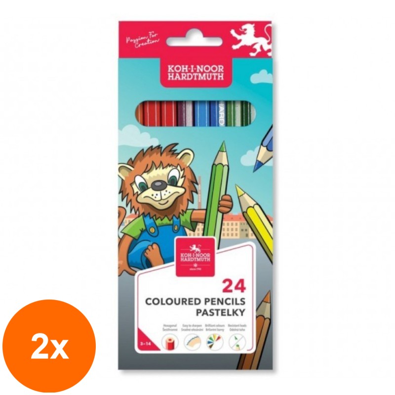 Set 2 x Creioane Colorate, Colectia Leu, 24 Culori