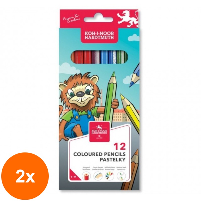 Set 2 x Creioane Colorate, Colectia Leu, 12 Culori