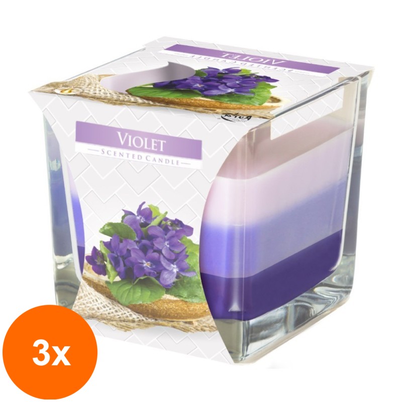 Set 3 x Lumanare Parfumata in Pahar in Trei Culori, Violete, 32 Ore