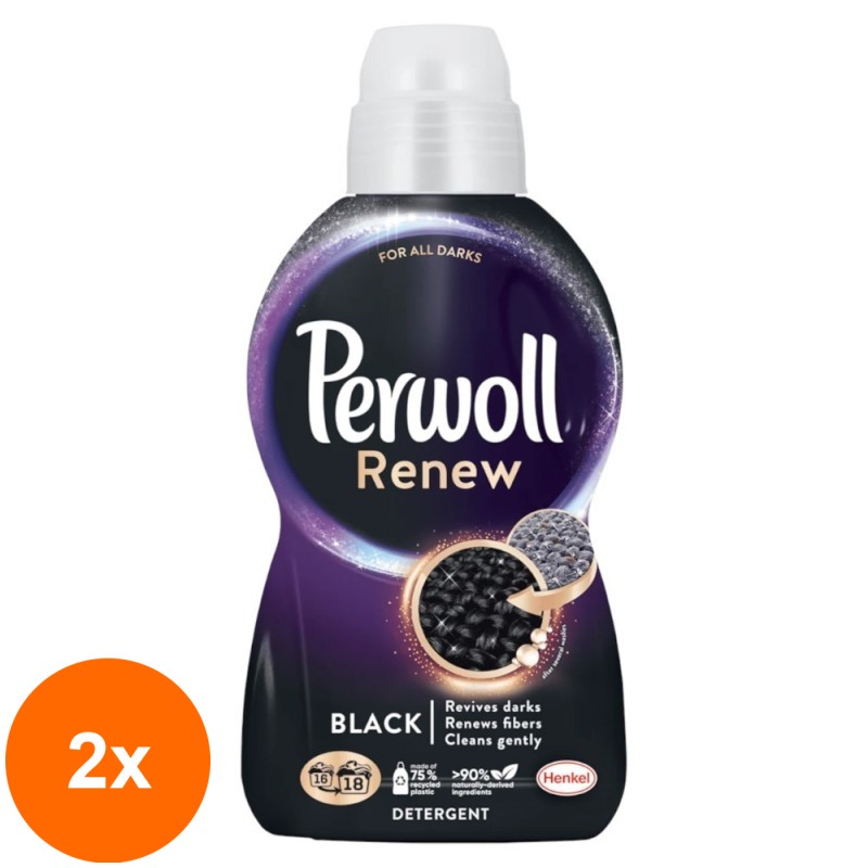Set 2 x Detergent Lichid pentru Rufe Perwoll Renew Black, 18 Spalari, 990 ml