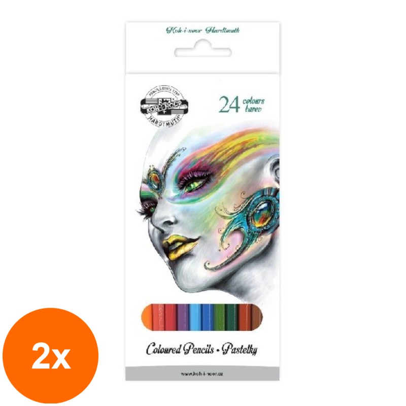 Set 2 x Creioane Colorate, 2.8 x 7 x 175 mm, 24 Culori, Koh-I-Noor Colectia Fantasy