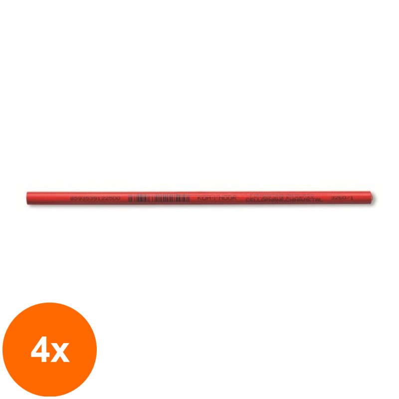 Set 4 x Creion Special Rosu, pentru Scriere pe Sticla, Portelan, Plastic, Metal, 4.3 x 7.5 x 175 mm, Koh-I-Noor