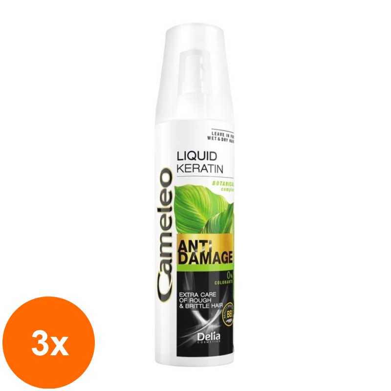 Set 3 x Balsam Spray Keratina Lichida Cameleo Botanical pentru Par Deteriorat, 150 ml