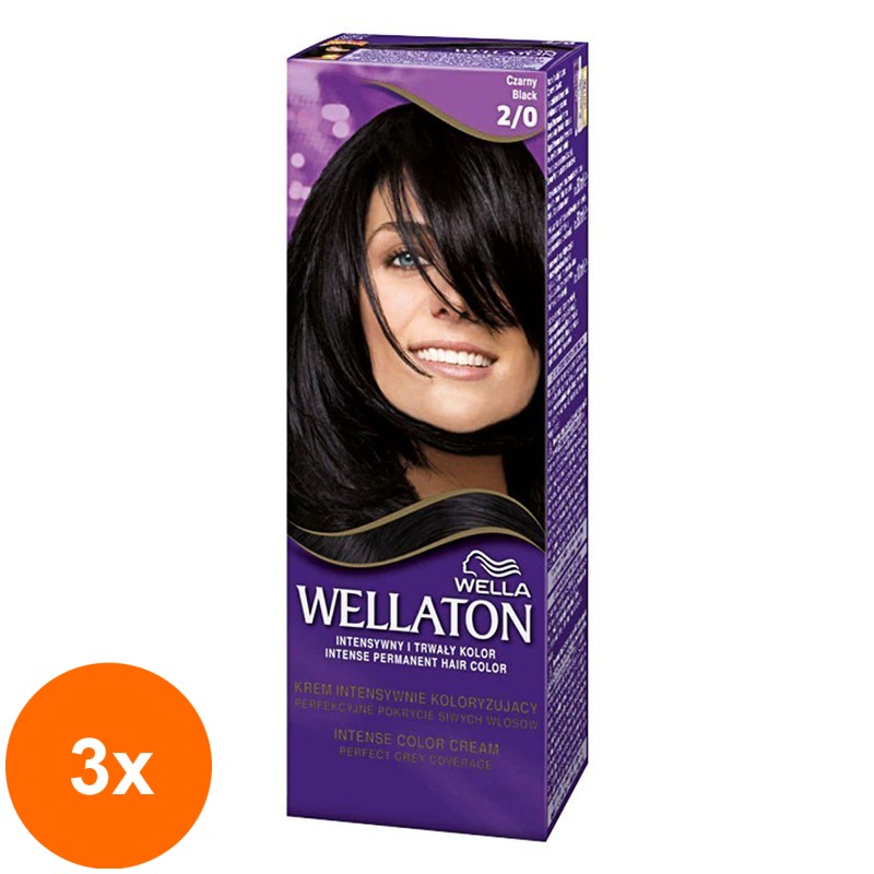 Set 3 x Vopsea de Par Permanenta Wella Wellaton 2/0 Negru, 110 ml
