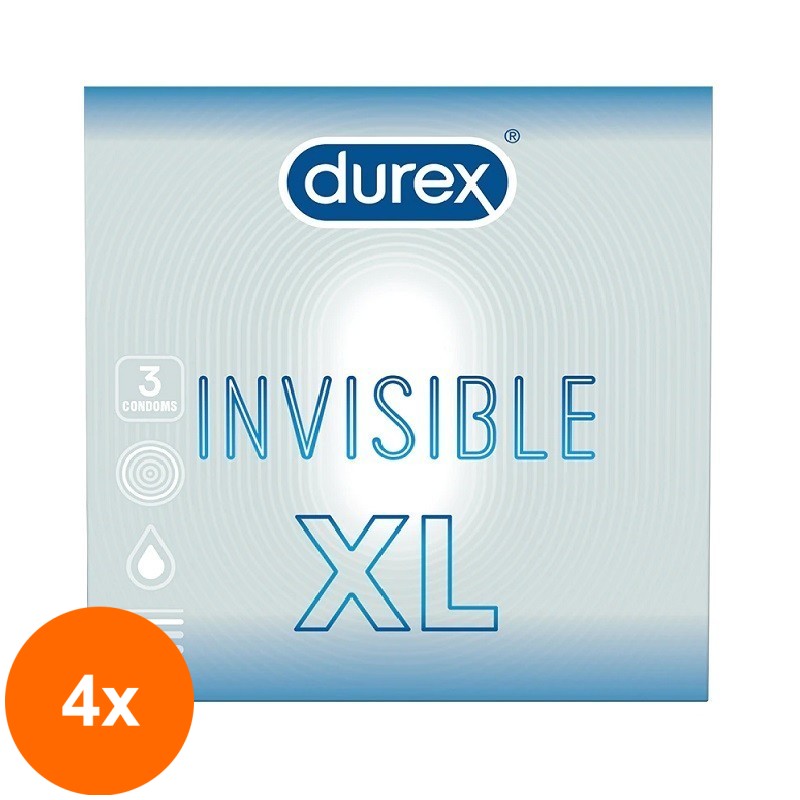 Set 4 x 3 Prezervative Durex Invisible XL