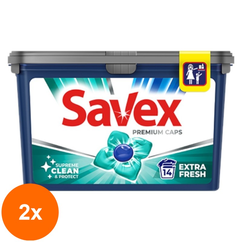 Set 2 x Detergent Capsule Gel Savex Extra Fresh, 14 Spalari