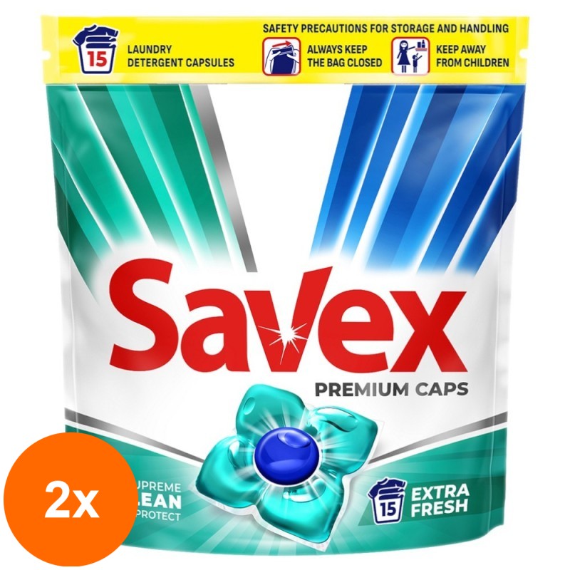 Set 2 x Detergent Capsule Savex Super Caps Extra Fresh, 15 Capsule