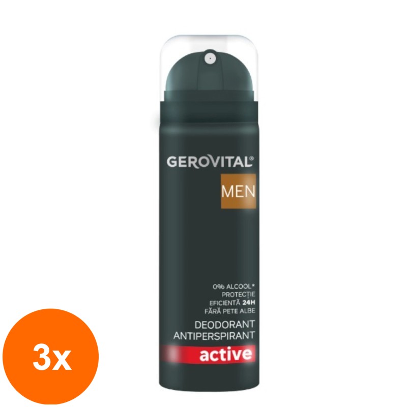 Set 3 x Deodorant Antiperspirant Gerovital Men Active, 150 ml