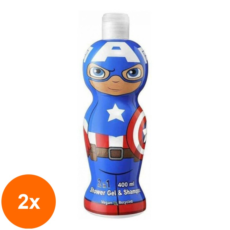 Set 2 x Gel de Dus si Sampon pentru Copii Captain America, Figurina 1D, 400 ml