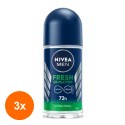 Set 3 x Deodorant Antiperspirant Roll-On Nivea Men, Fresh Sensation, 50 ml