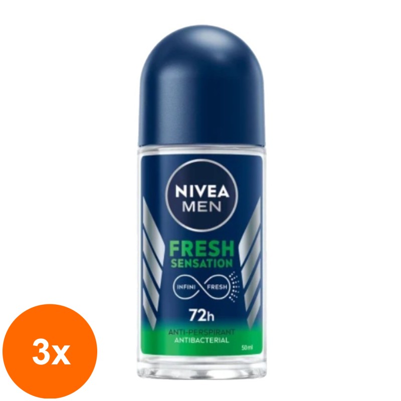 Set 3 x Deodorant Antiperspirant Roll-On Nivea Men, Fresh Sensation, 50 ml