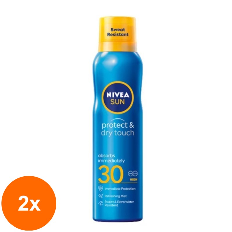 Set 2 x Spray cu Protectie Solara Nivea Sun Protect and Dry Sport, Spf 30, 150 ml