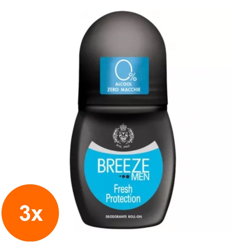 Set 3 x Deodorant Antiperspirant Roll-On Breeze Men, Fresh Protection, 50 ml