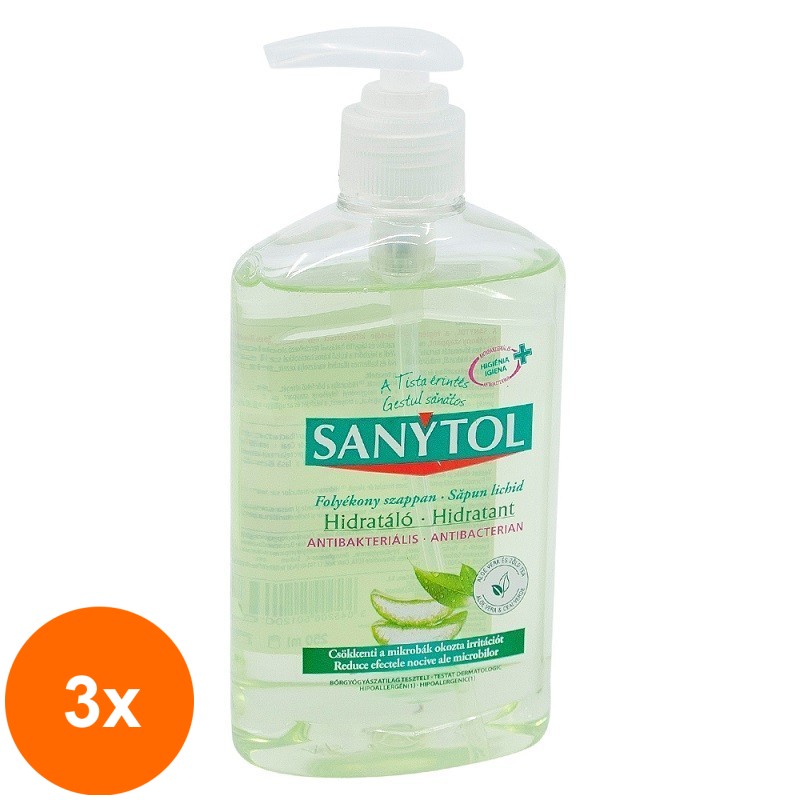 Set 3 x Sapun Lichid Hidratant Sanytol Aloe Vera si Ceai Verde 250 ml