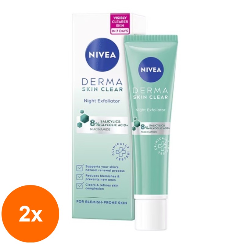 Set 2 x Crema Exfolianta de Noapte Nivea Derma Skin Clear, 40 ml