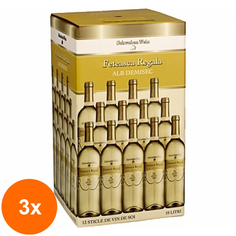 Set 3 x Vin Schwaben Wein Cramele Recas Feteasca Regala, Alb Demisec, Bag-in-Box, 10 l