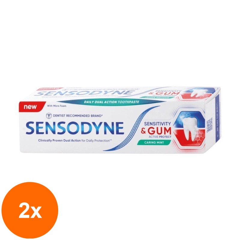 Set 2 x Pasta de Dinti pentru Dinti Sensibili Sensodyne Sensitivity and Gum Active Protect, 75 ml