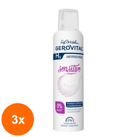 Set 3 x Deodorant Antiperspirant Gerovital Sensitive, 150 ml...
