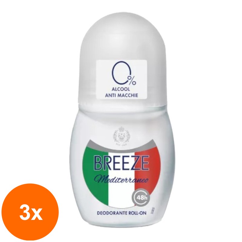 Set 3 x Deodorant Antiperspirant Roll-On Breeze, Mediterraneo, 50 ml