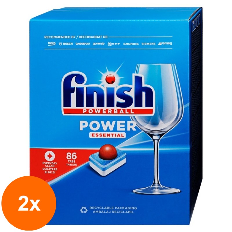 Set 2 x Detergent Capsule pentru Masina de Spalat Vase Finish Power Essential, 86 Tablete