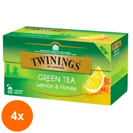 Set 4 x Ceai Twinings Verde cu Aroma de Lamaie si Miere, 25 x 1,6 g...