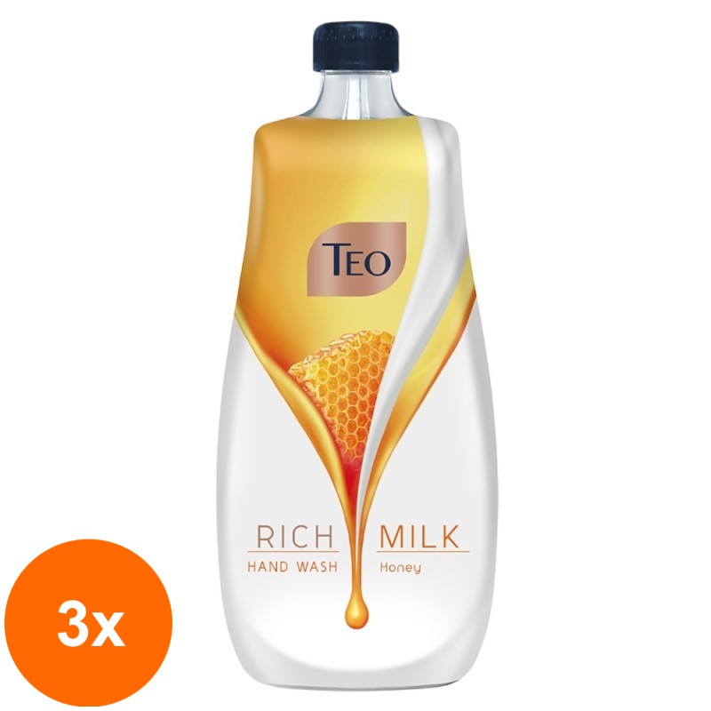 Set 3 x Rezerva Sapun Lichid Teo Rich Milk Honey, 800 ml