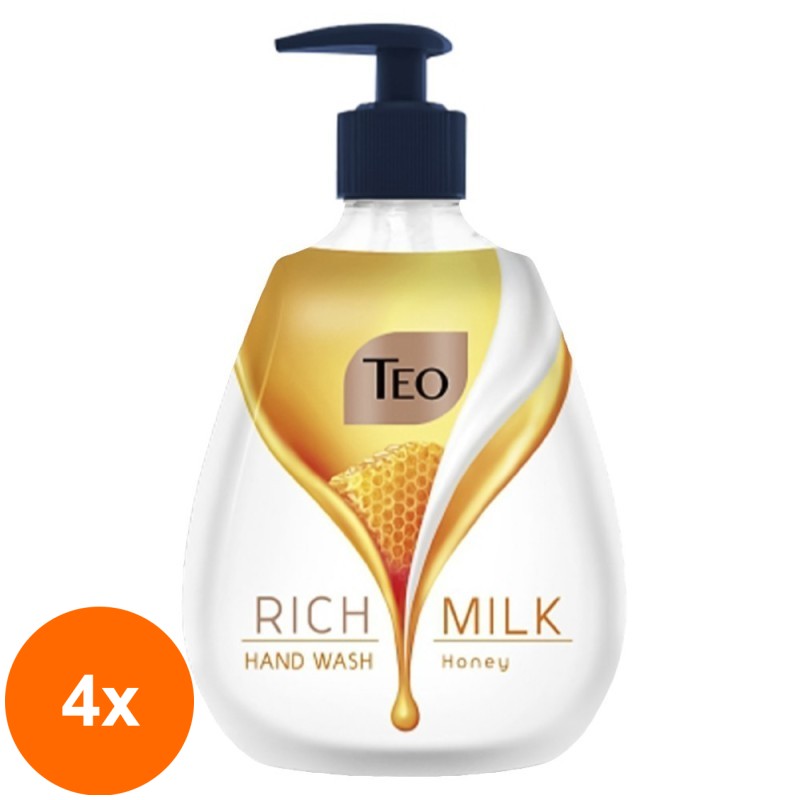 Set 4 x Sapun Lichid Teo Rich Milk Honey, 400 ml