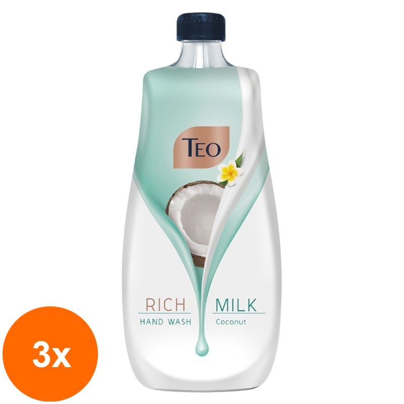 Set 3 x Rezerva Sapun Lichid Teo Rich Milk Coconut, 800 ml