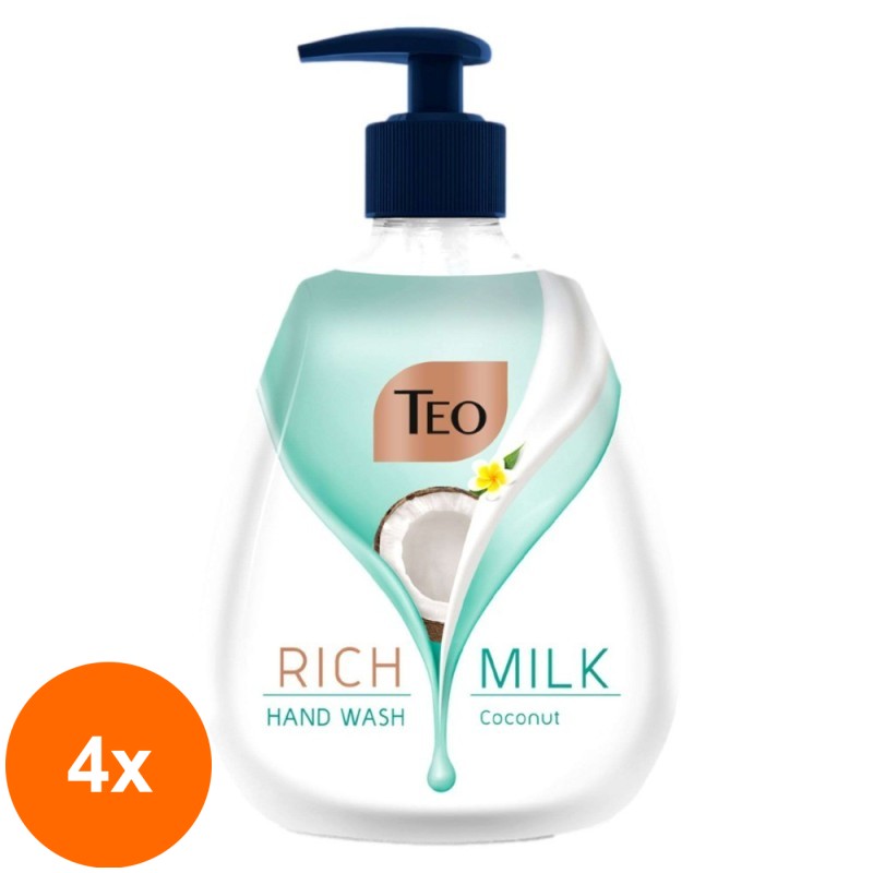 Set 4 x Sapun Lichid Teo Rich Milk Coconut, 400 ml