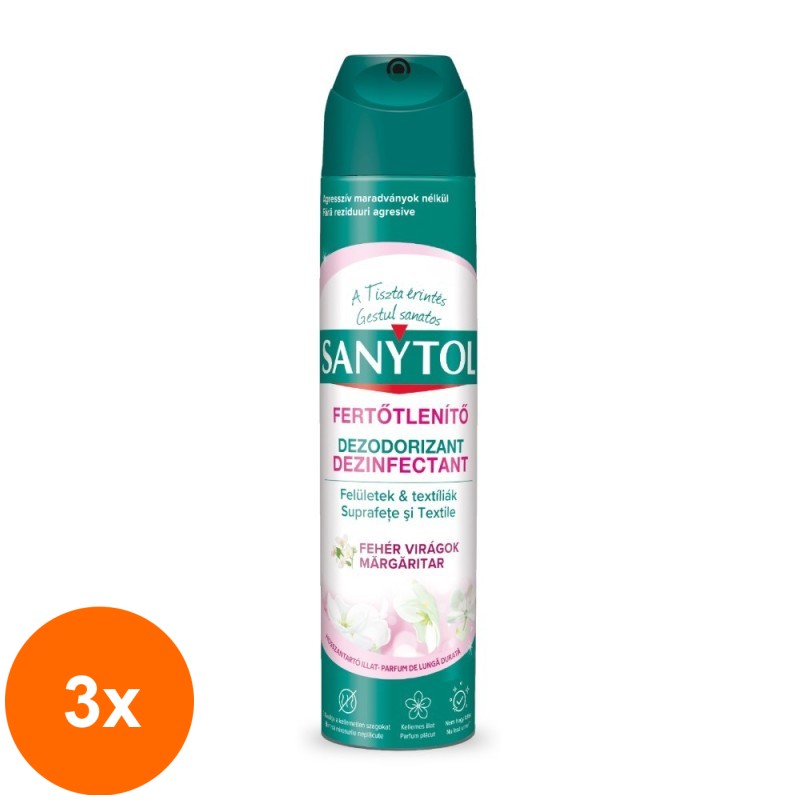 Set 3 x Spray Dezinfectant Multisuprafete & Textile Sanytol Flori Albe / Margaritar 300 ml