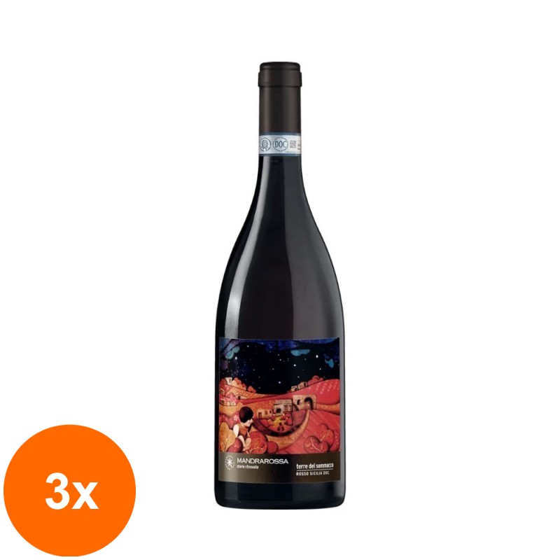 Set 3 x Vin Rosu Mandrarossa Terre Del Sommacco Rosso Sicilia DOC, 0.75 l