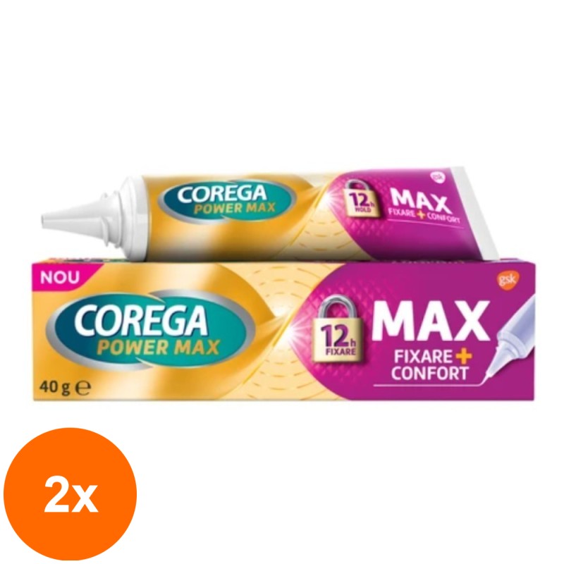 Set 2 x Crema Adeziva pentru Proteza Dentara Corega Max Fixare si Confort, 40 g
