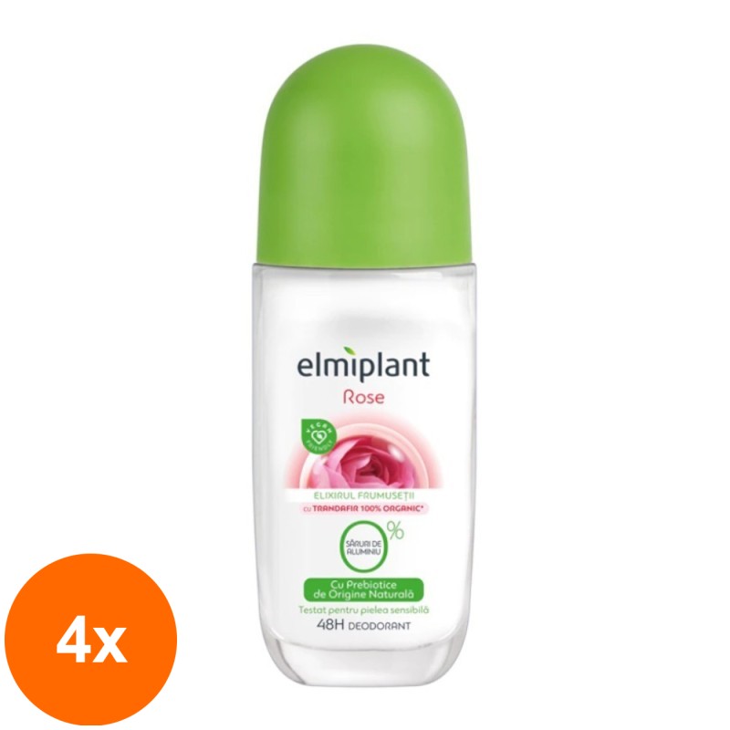 Set 4 x Deodorant Antiperspirant Roll-On Elmiplant Rose Elixir, 50 ml