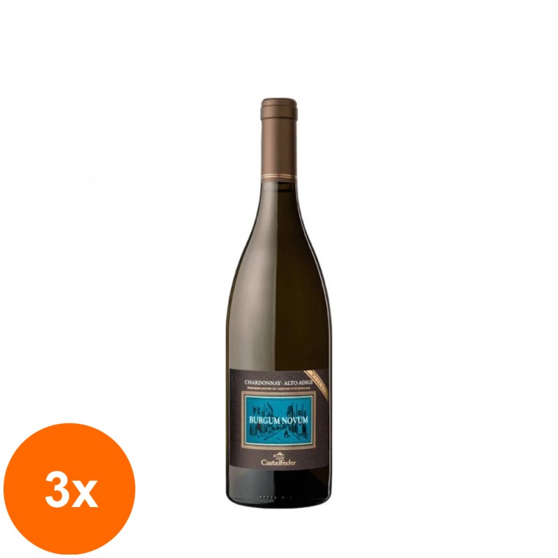 Set 3 x Vin Alb Castelfeder Chardonnay Alto Adige Riserva Burgum Novum DOC, Sec, 0.75 l