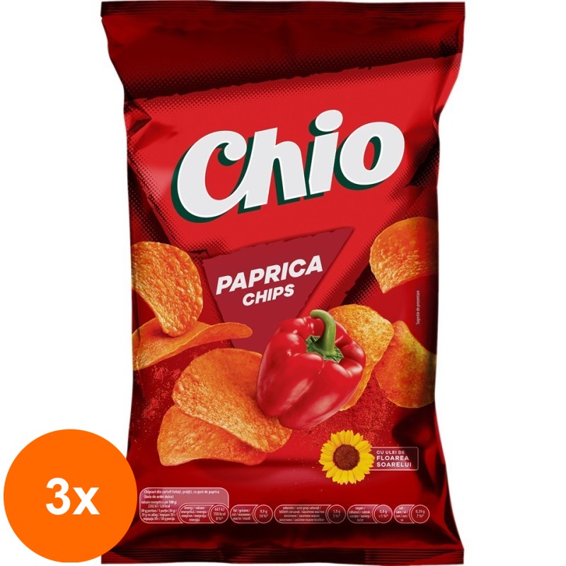 Set 3 x Chipsuri cu Paprika Chio, 140 g