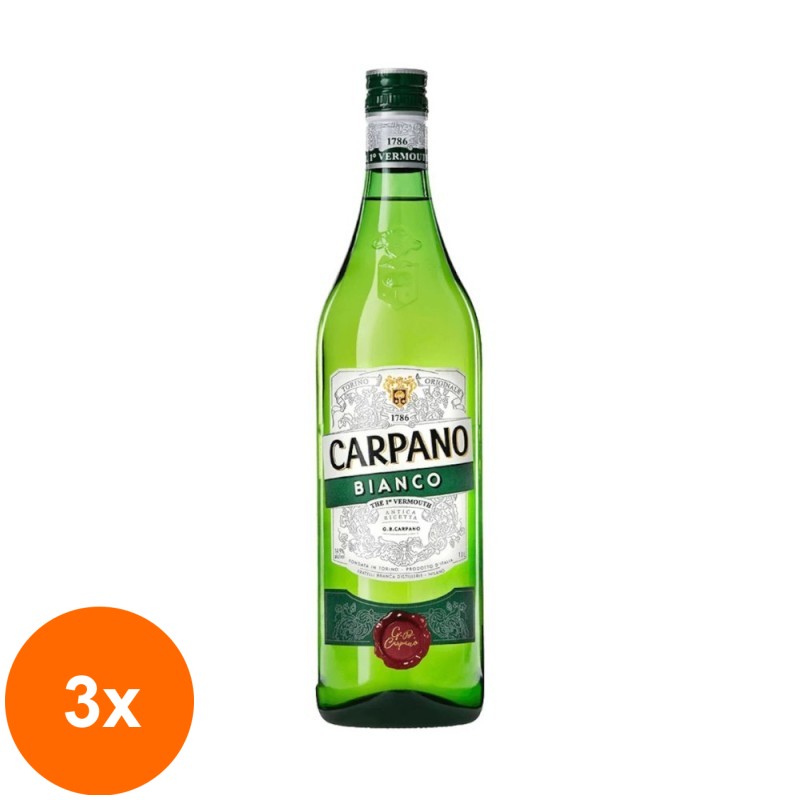 Set 3 x Vermut Branca Carpano Bianco, 14.9% Alcool, Alb, 1 l
