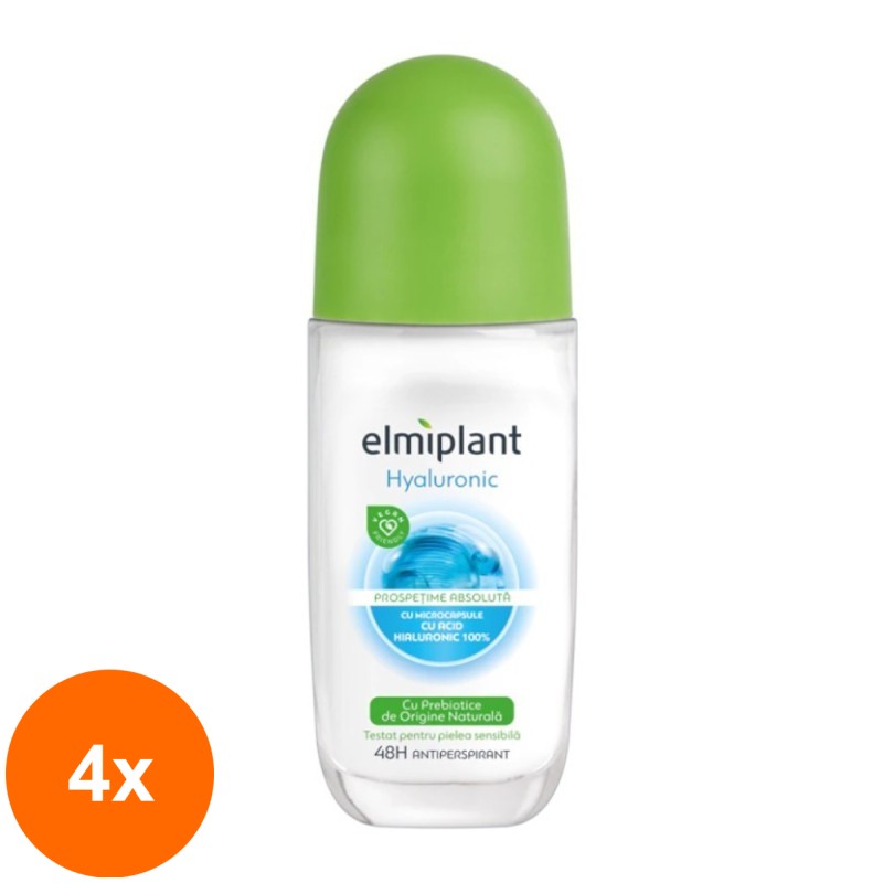 Set 4 x Deodorant Antiperspirant Roll-On Elmiplant Hialuronic, 50 ml