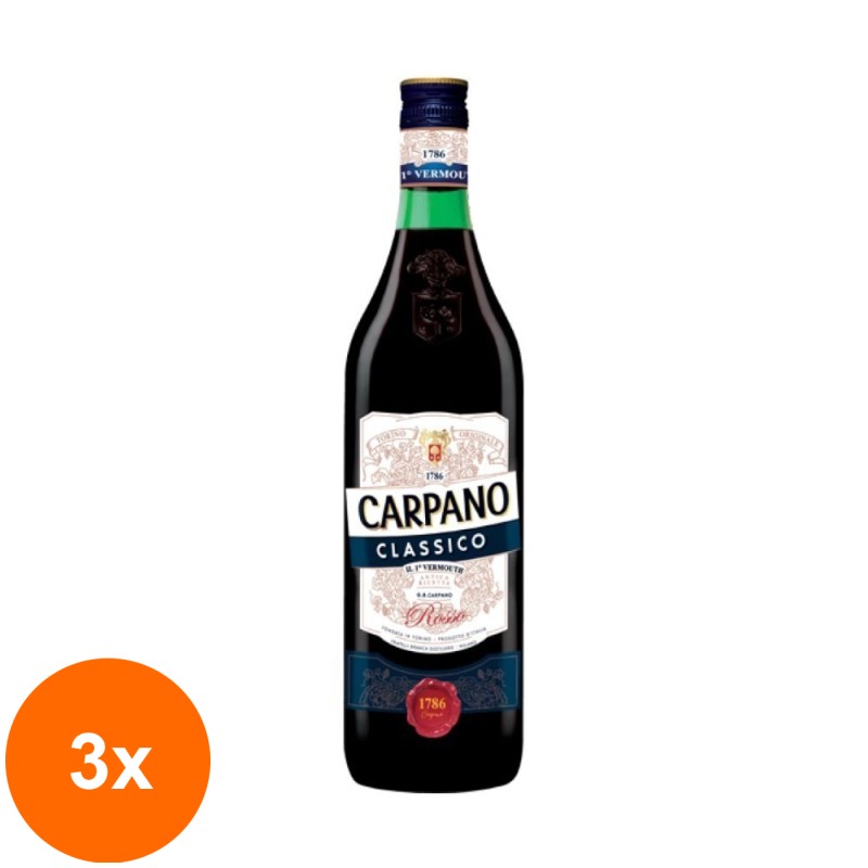 Set 3 x Vermut Branca Carpano Classico, 16% Alcool, Rosu, 1 l