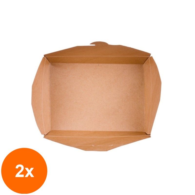 Set 2 x 50 Cutii Biodegradabile Compostabile de Carton Kraft, 1400 ml