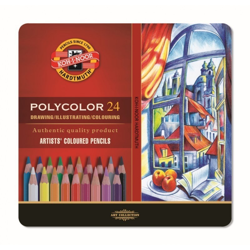 Creioane Colorate Polycolor, Cutie Metal, 24 Culori