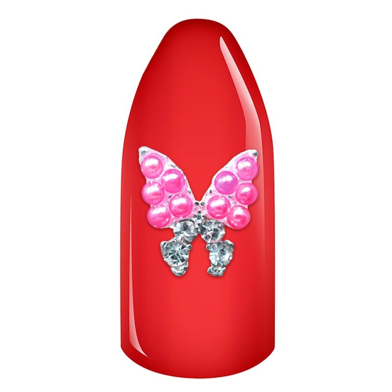 Decoratiuni Unghii 3D, Fluturas Cu Perle Roz si Strasuri
