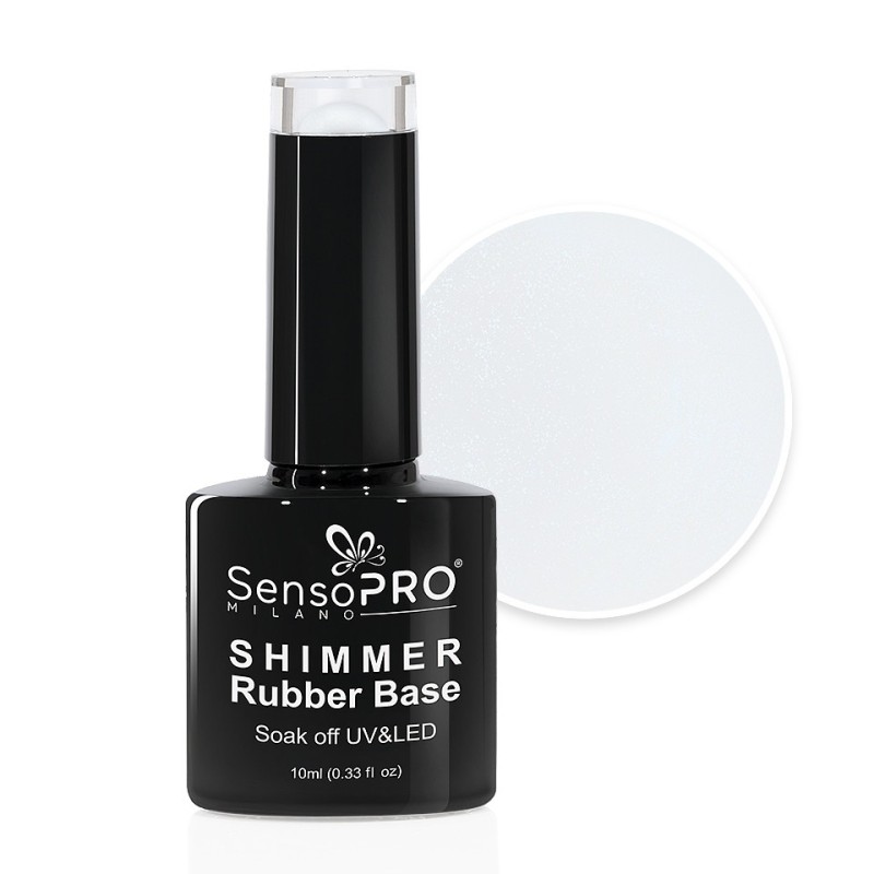 Shimmer Rubber Base SensoPRO Milano, 02 Milky White Shimmer Blue, 10 ml