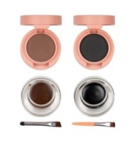 Kit Sprancene 2 In 1 Kiss Beauty Peach, 2 Eyelinere Crema-Gel, 2 Pudre Sprancene + Pensule Aplicare