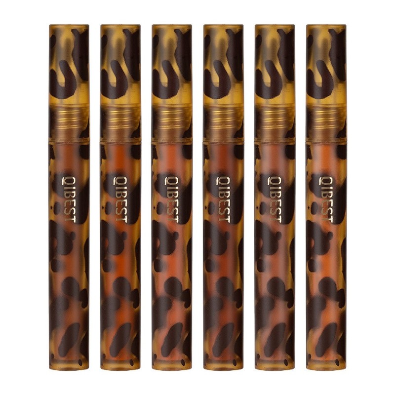 Set 6 Rujuri Lichide Mate Qibest Leopard Print Non-Stick Colorlip Gloss, 01