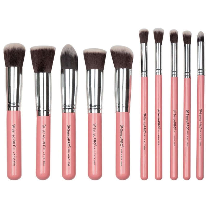 Set 10 Pensule Machiaj Profesionale SensoPRO Milano, Classy Pink + Cadou