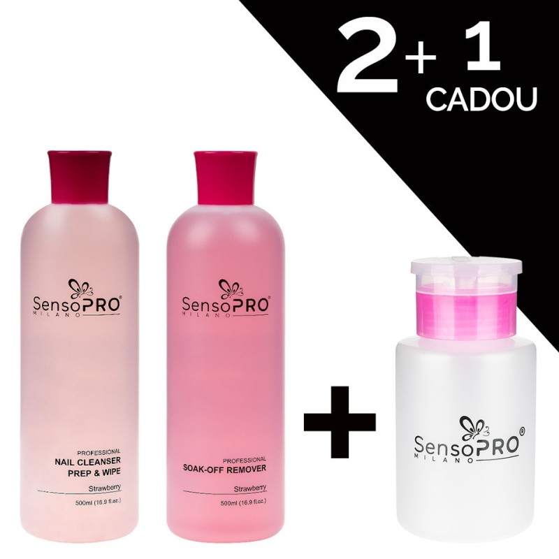 Set Soak-Off Remover si Cleanser Strawberry 1000 ml + Cadou Dozator SensoPRO Milano